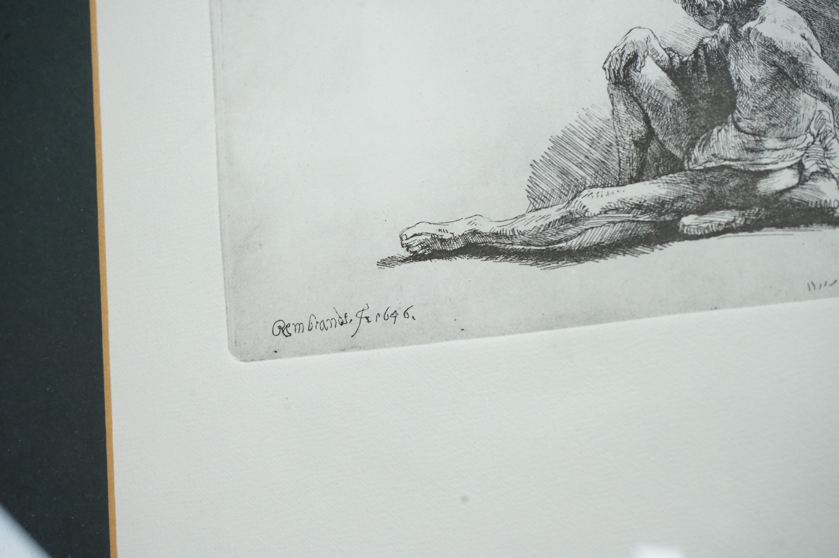 After Rembrant (1606-1669), etching, ‘Nude Man Seated’, signed in the plate, 33 x 24cm
